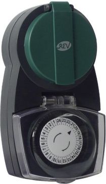 REV Timer IP 44 mechanical black/green kabelis, vads