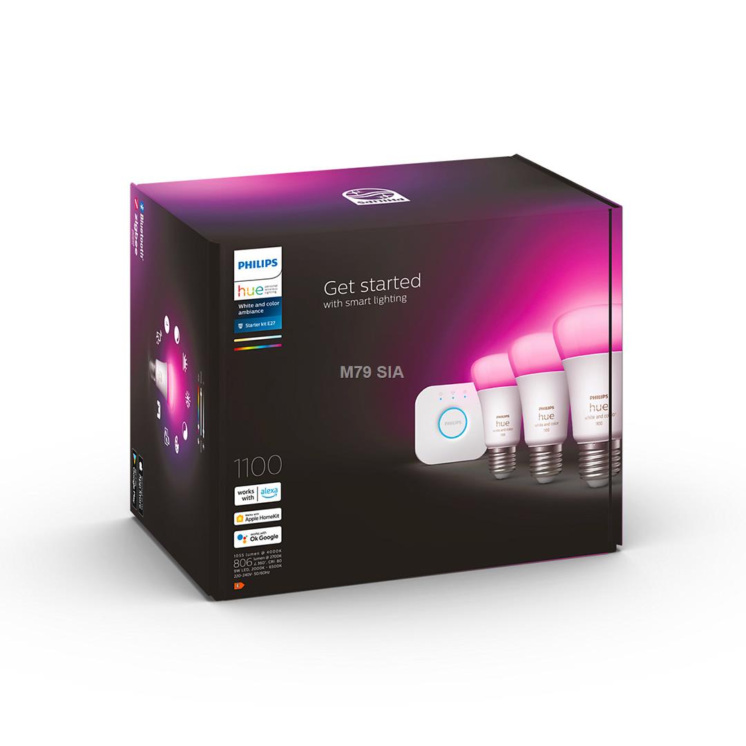 Philips Hue mostek + 3x E27 9W RGBW apgaismes ķermenis