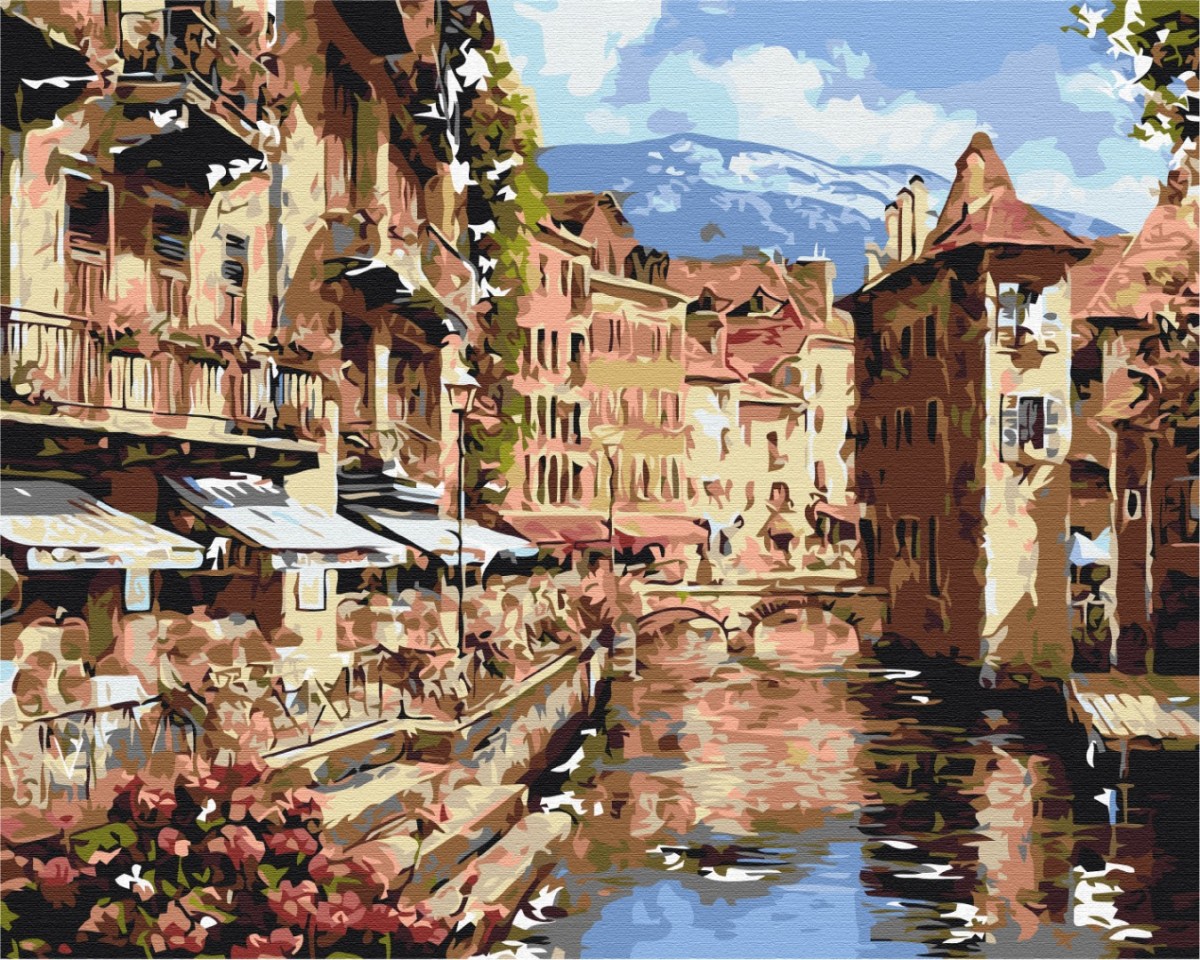 Picture Paint it! Painting by numbers Town on the river galda spēle
