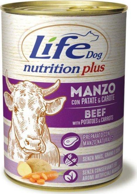 Life Pet Care LIFE DOG pusz.400g BEEF + POTATOES + VEGETABLES /24 200.32 (8034105420335) barība suņiem