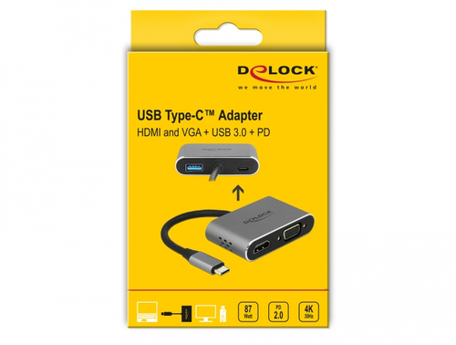 DELOCK Adapter USB-C > HDMI/VGA/USB3.0/PD 0.12m grau adapteris