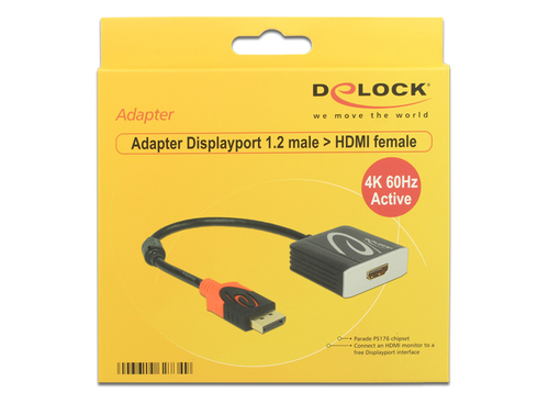 Delock Adapter Displayport 1.2 male > HDMI female 4K 60 Hz Active karte
