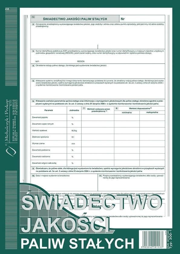 Michalczyk & Prokop Swiadectwo jakosci paliw stalych 300-1 435928 (5903242101533)  rezerves daļas un aksesuāri printeriem