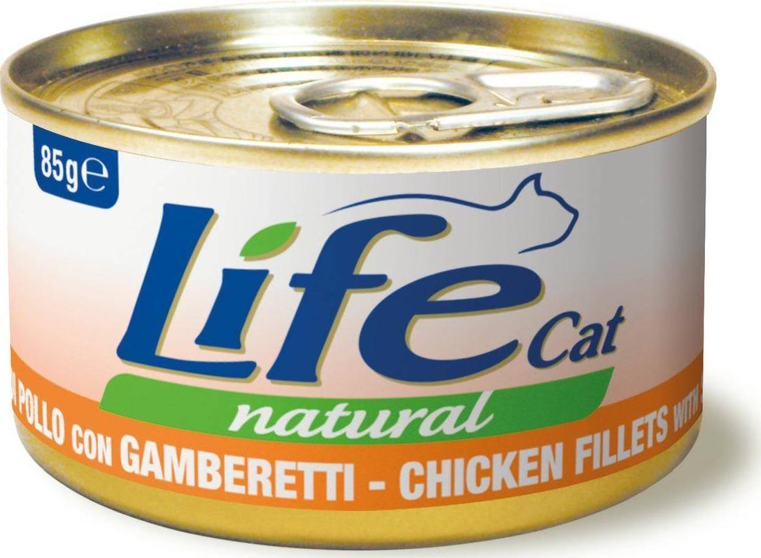 Life Pet Care LIFE CAT pusz.85g CHICKEN + SHRIMPS FILLETS /24 110117 (8034105422605) kaķu barība
