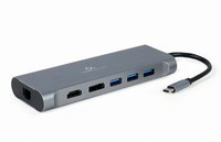 Gembird A-CM-COMBO8-01 USB Type-C 8-in-1 multi-port adapter (Hub3.0 + HDMI + DisplayPort + VGA + PD + card reader + LAN + stereo audio), spa adapteris