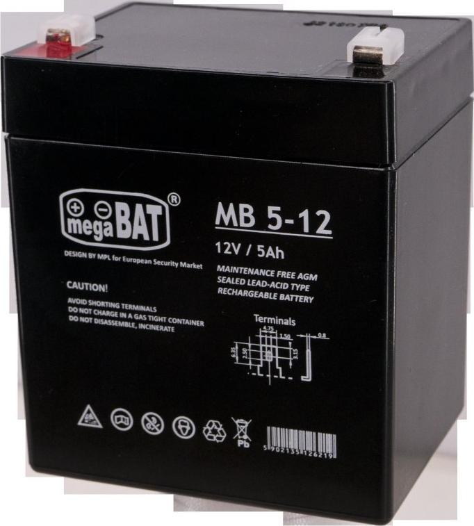 MPL megaBAT MB 5-12 UPS battery Sealed Lead Acid VRLA AGM 12 V 5 Ah Black Baterija