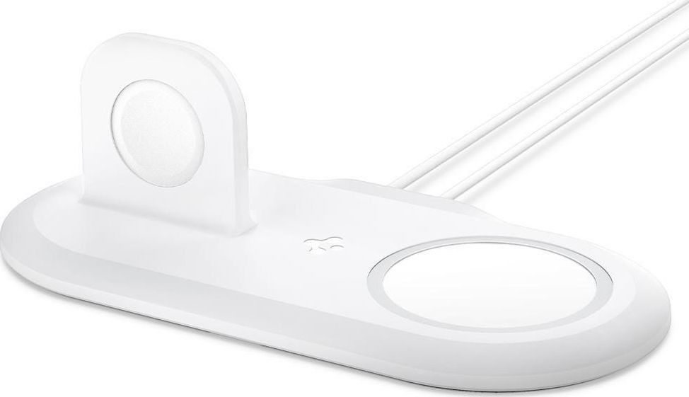 Spigen MagFit Duo Apple MagSafe & Apple Watch Charger Stand White wireless charger iekārtas lādētājs