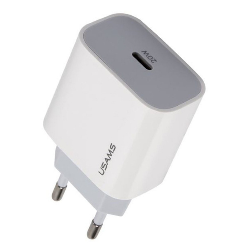 Usams T34 US-CC118 Tīkla lādētājs 20W 1x USB-C Plug (Type-C) PD3.0 Ātrā uzlāde iPhone 11 12 13 Balts iekārtas lādētājs