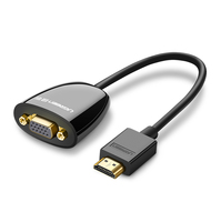 Ugreen 40253 Vienvirziena vada video adapteris HDMI spraudnis uz VGA (D-Sub) monitora ligzda 1080p izšķirspēja Melns