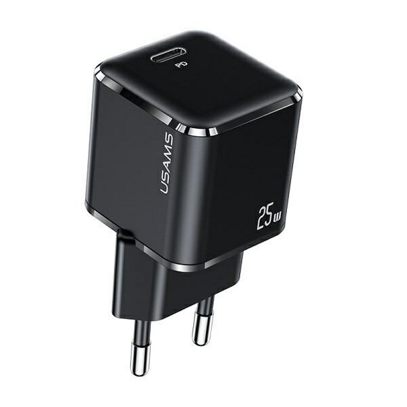 Usams T42 US-CC140 Mini Universāls Ātrs lādētājs 25W 1x USB-C (Type-C) Ligzda PD 3.0 3A Melna iekārtas lādētājs