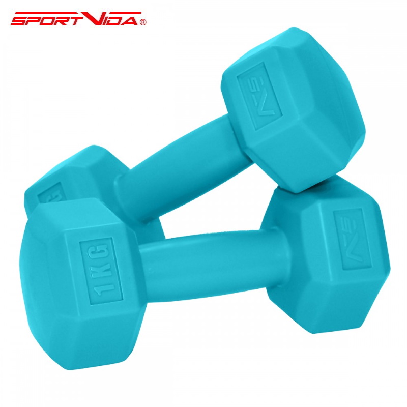 SportVida 2in1 GYM un Fitnesa Komforta Hexo formas Hantenes komplekts 2 * 1Kg Trīkzila Sporta aksesuāri