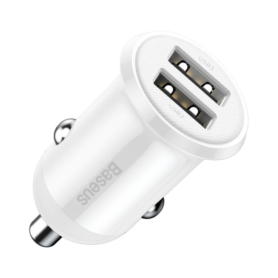 Baseus CCALLP-02 Grain Pro Car Charger Dual USB 4.8A White iekārtas lādētājs