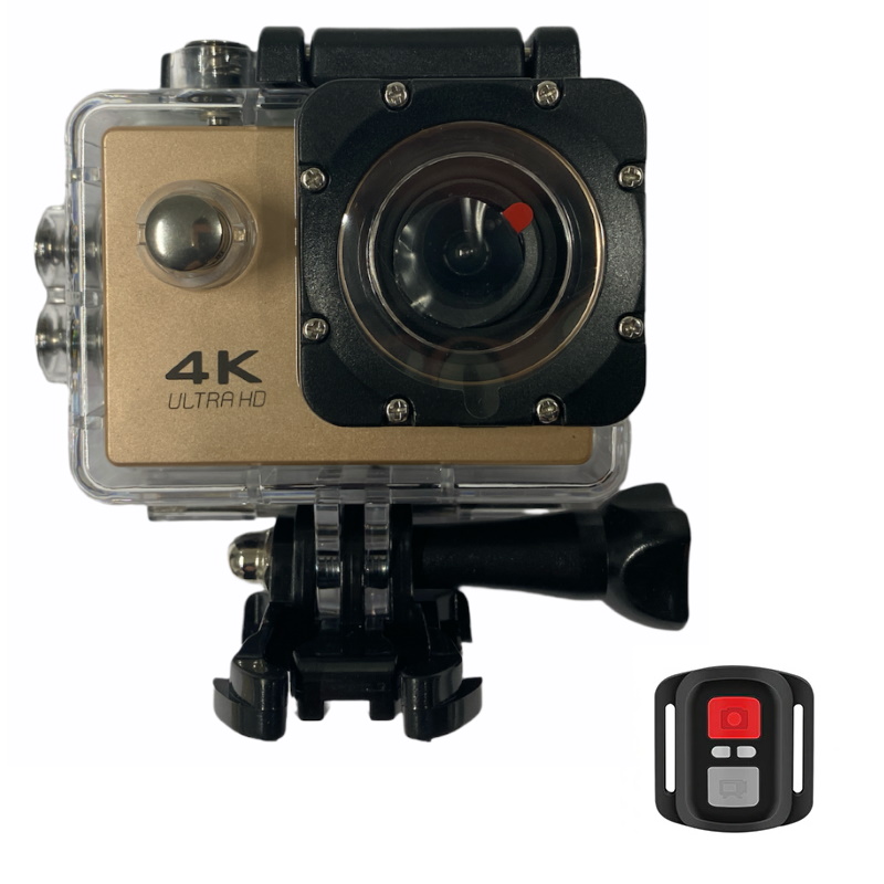 Riff SPK-1 Ultra HD 4K 16Mpix Wi-Fi Sporta Kamera ar 2'' LCD Pulti & 8x Fiksācijas komplektu Zelta sporta kamera