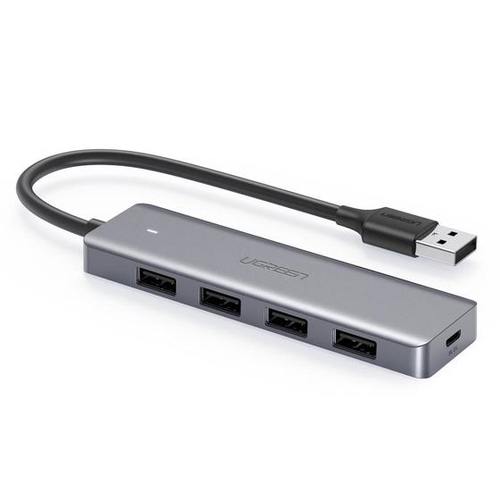 Ugreen 50985 USB 3.0 Vada Adapteris Hubs 4x USB 3.2 Gen uz USB Spraudnis ar micro USB strāvas portu Pelēks USB centrmezgli