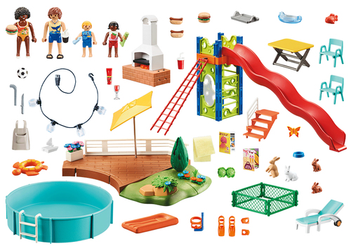 Playmobil pool party with slide - 70987 konstruktors