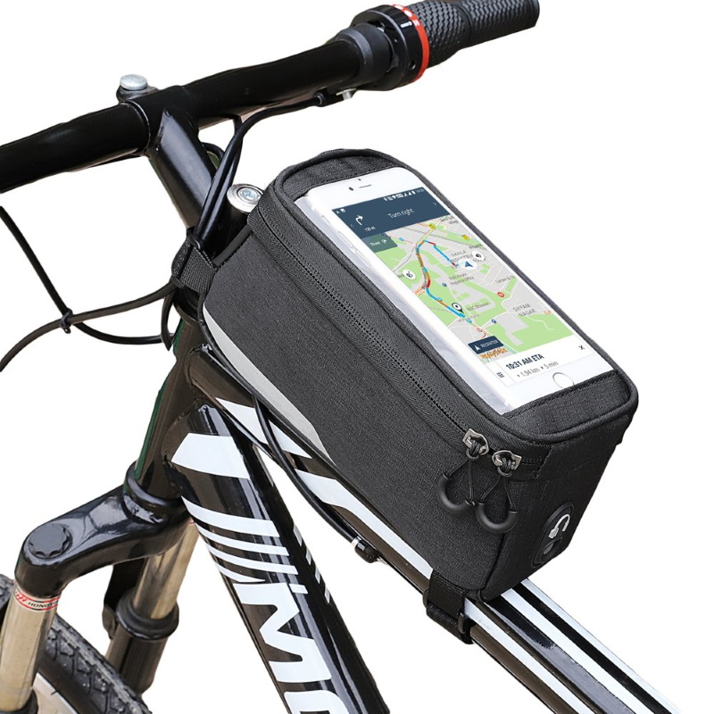 Wozy 6BK Ūdensizturīga Velo rāmja fiksācijas Soma ar stiprinājumu Telefonam 6.5'' max 1L Melna