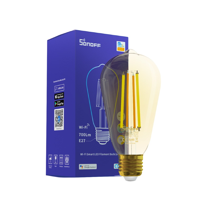 Sonoff B02-F-ST64 Gudrās Mājas LED Fillament Retro Spuldze (E27) Wi-Fi 700lm 7 W (=60 W) 1800-5000K