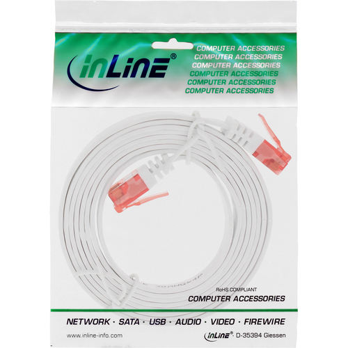 InLine 1m Patchkabel flach, U/UTP, Cat.6 - White tīkla kabelis