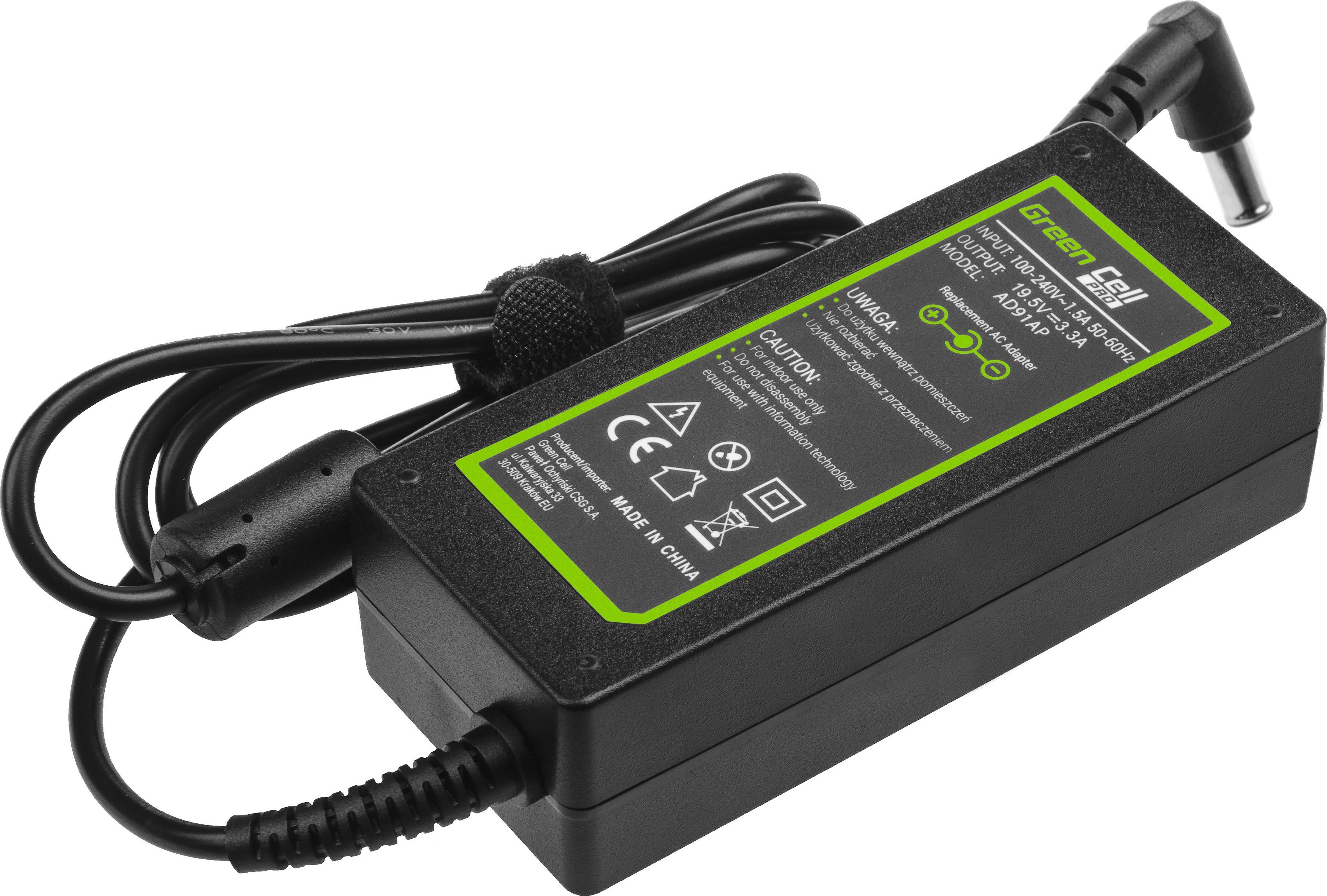 Green Cell PRO Charger AC Adapter for Sony Vaio SVF14 SVF15 19.5V 3.34A 65W portatīvo datoru lādētājs