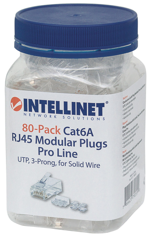Intellinet Modular plug RJ45 8P8C Cat6A UTP for solid wire 80 plugs in jar
