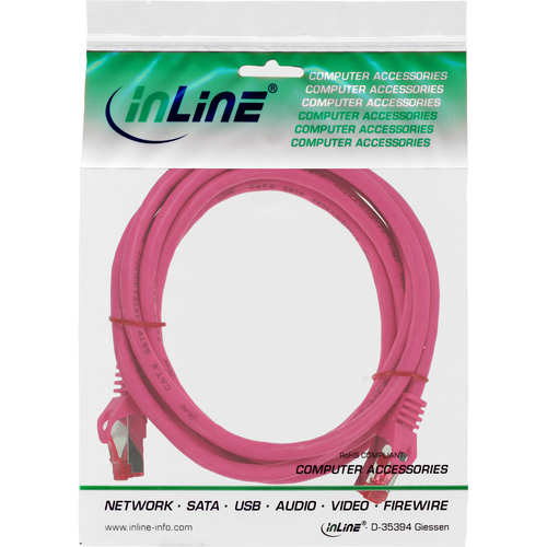  InLine Patchcord S/FTP, PiMF, Cat.6, PVC,  rozowy 15m (76415M) tīkla kabelis