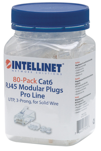 Intellinet Modular plug RJ45 8P8C Cat6 UTP for solid wire 80 plugs in jar