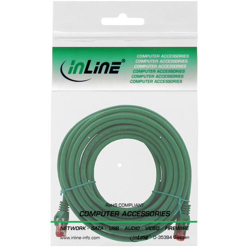 InLine Patchcord S/FTP, PiMF, Cat.6, 250MHz, Halogen free,  green,  1m (76911G) tīkla kabelis