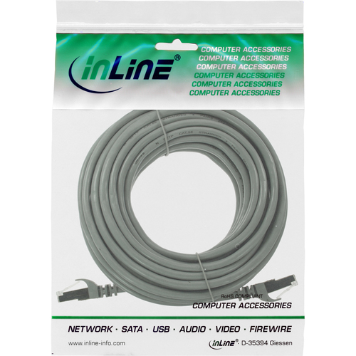 InLine Patchcord U/UTP,  Cat.5e,  AWG26,  Grey 10m (71400L) tīkla kabelis