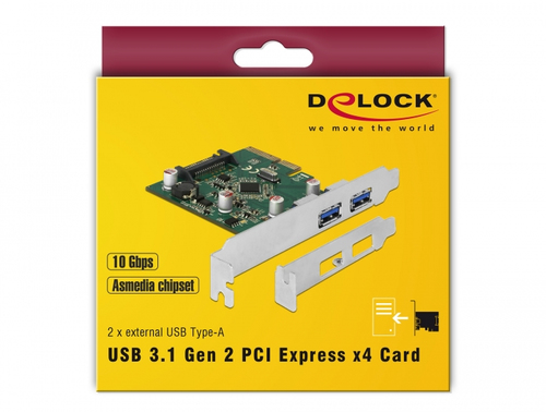 DeLOCK PCIe x4> 2x ext USB 3.1 Gen2 A USB controller aksesuārs datorkorpusiem