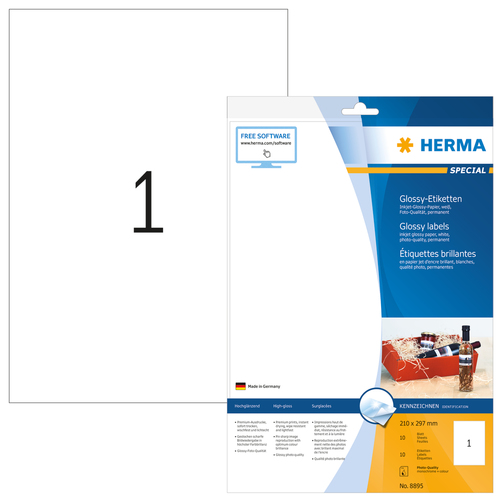 HERMA Inkjet-Etik. A4 white 210x297 mm Papier glanzend 10 St. biroja tehnikas aksesuāri