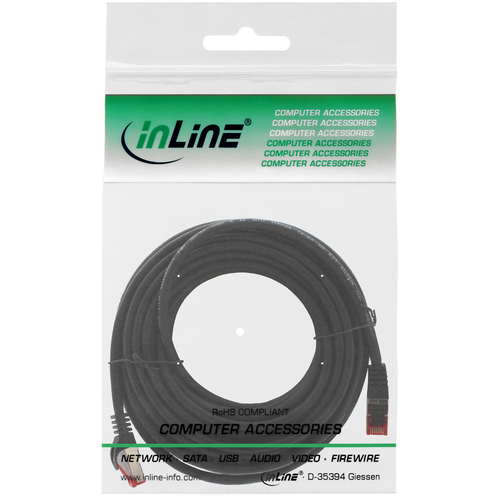 InLine Patchcord S/FTP, PiMF, Cat.6, 250MHz, halogen free,  black 10m (76900S) tīkla kabelis