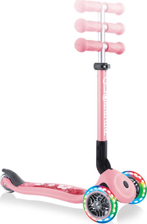 GLOBBER Junior Foldable Fantasy Lights, Scooter (Pink, Pastel Pink Flowers) 433-210 Skrejriteņi