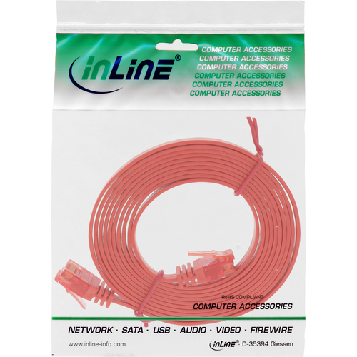 InLine 5m Patchkabel flach, U/UTP, Cat.6 - rot tīkla kabelis