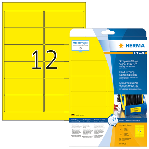 HERMA Signal-Etiketten A4 99,1x42,3 mm gelb Folie  300 St. uzlīmju printeris