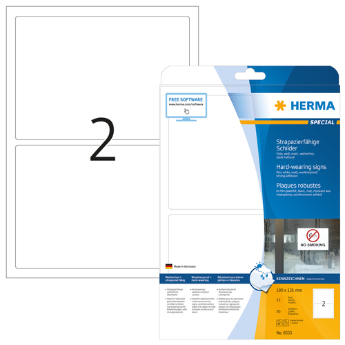 HERMA Schilder A4 white 190x135 mm Folie 50 St. biroja tehnikas aksesuāri