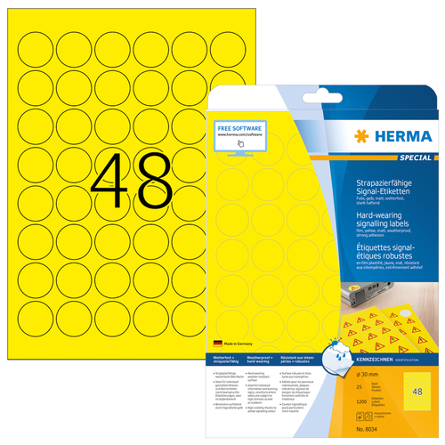 HERMA Signal-Etiketten A4 30 mm yellow Folie 1200 St. biroja tehnikas aksesuāri