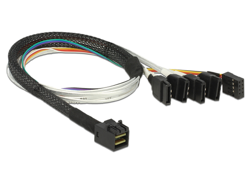 SAS Kabel Delock Mini SAS HD -> 4x Sata 7Pin +Sideband 0.50m kabelis datoram
