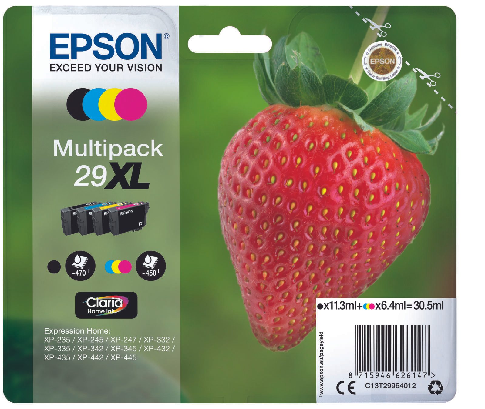 Epson T2996 "Erdbeere" Tinte CMYK Multipack XL kārtridžs