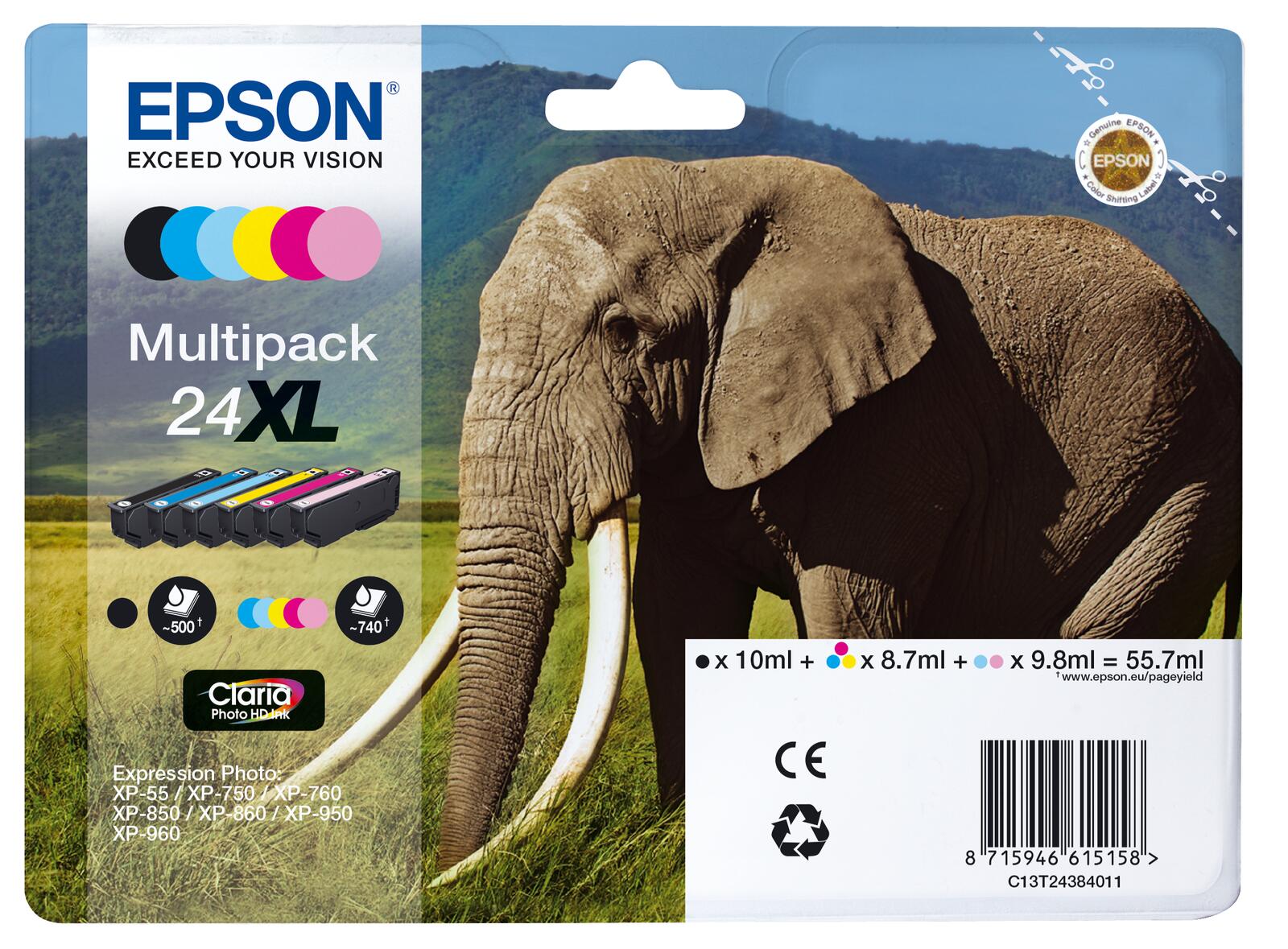 Ink Epson Multipack 6-colours 24XL Claria Photo HD kārtridžs