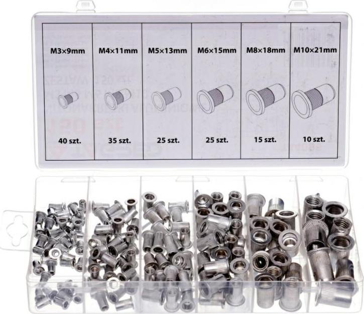 Silver NITONAKRETKI ALUMINIOWE M3-M10 150szt. MIX /SILVER 11361 (5907589366204)