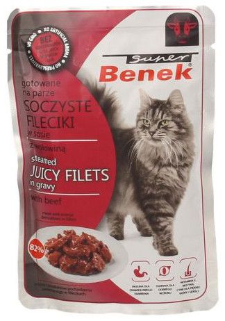 Super Benek Super Benek Saszetka 85g Filet W Sosie Z Wolowina VAT009778 (5905397018704) kaķu barība