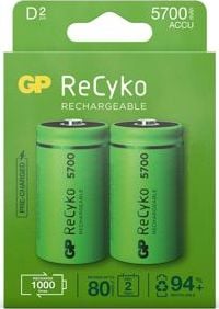 1x2 GP ReCyko NiMH Battery D Mono 5700 mAH, ready to use, NEW Baterija