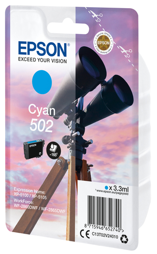 Epson 502 - 3.3 ml - Original Cyan - Blister with RF / Acoustic Alarm - Ink Cartridge