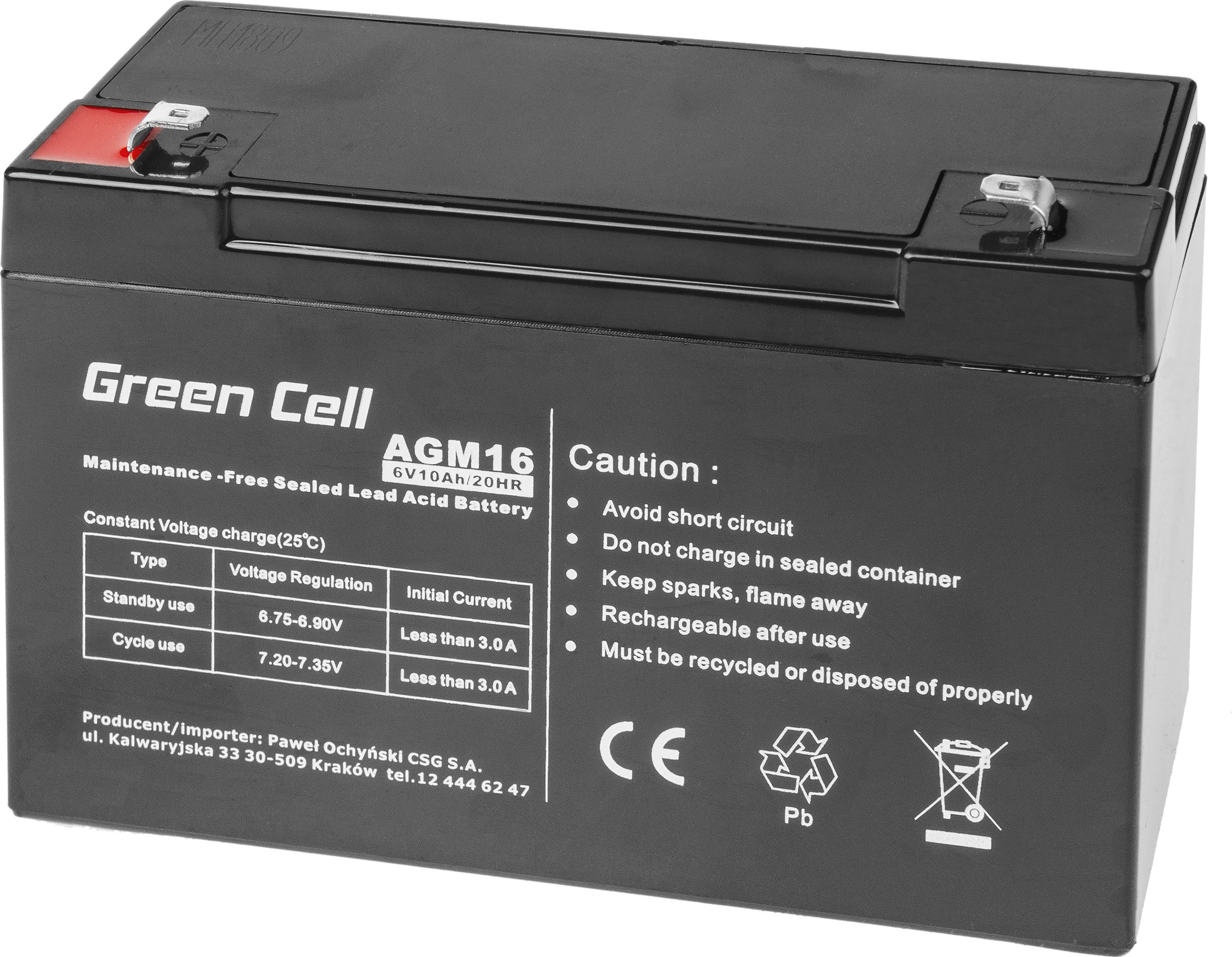 Green Cell AGM16 UPS battery Sealed Lead Acid (VRLA) 6 V 10 Ah UPS aksesuāri