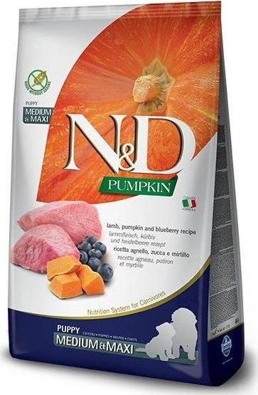 Farmina FARMINA N&D GF PUMPKIN LAMB&BLUEBERRY PUPPY MEDIUM/MAXI 2,5kg 7416132 (8010276033246) barība suņiem