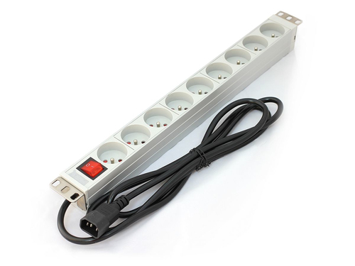 Aluminum PDU 19'         9 x Type E, C14 plug elektrības pagarinātājs