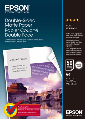 Paper Epson Double Sided Matte | 178g | A4 | 50sheets foto papīrs