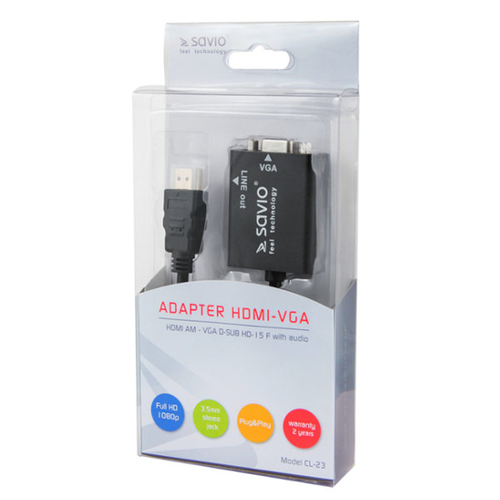 Adapter Video Savio CL-23 HDMI - VGA M-F adapteris