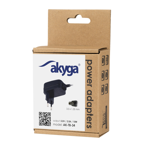 Akyga Universal power adapter AK-TB-34 5.0V / 2.0A 10W 3.5 x 1.35 mm 1.5m portatīvo datoru lādētājs