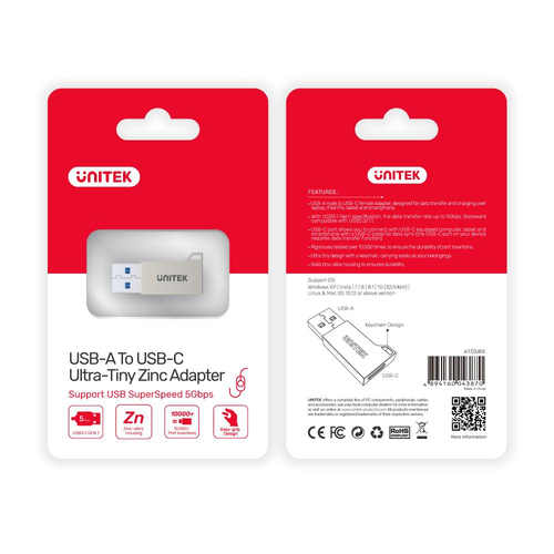 UNITEK A1034NI ADAPTER USB-A - USB-C datortīklu aksesuārs